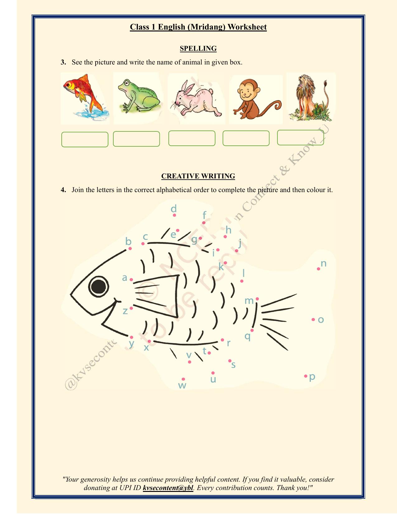 NCERT Class 1 English Mridang Worksheets - Chapter 3- Picture Time - Page 2