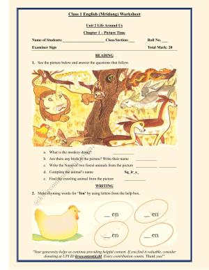NCERT Class 1 English Mridang Worksheets - Chapter 3- Picture Time