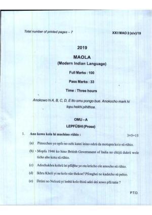 COHSEM Class 12 Mao-La (M.I.L) 2019 Question Papers