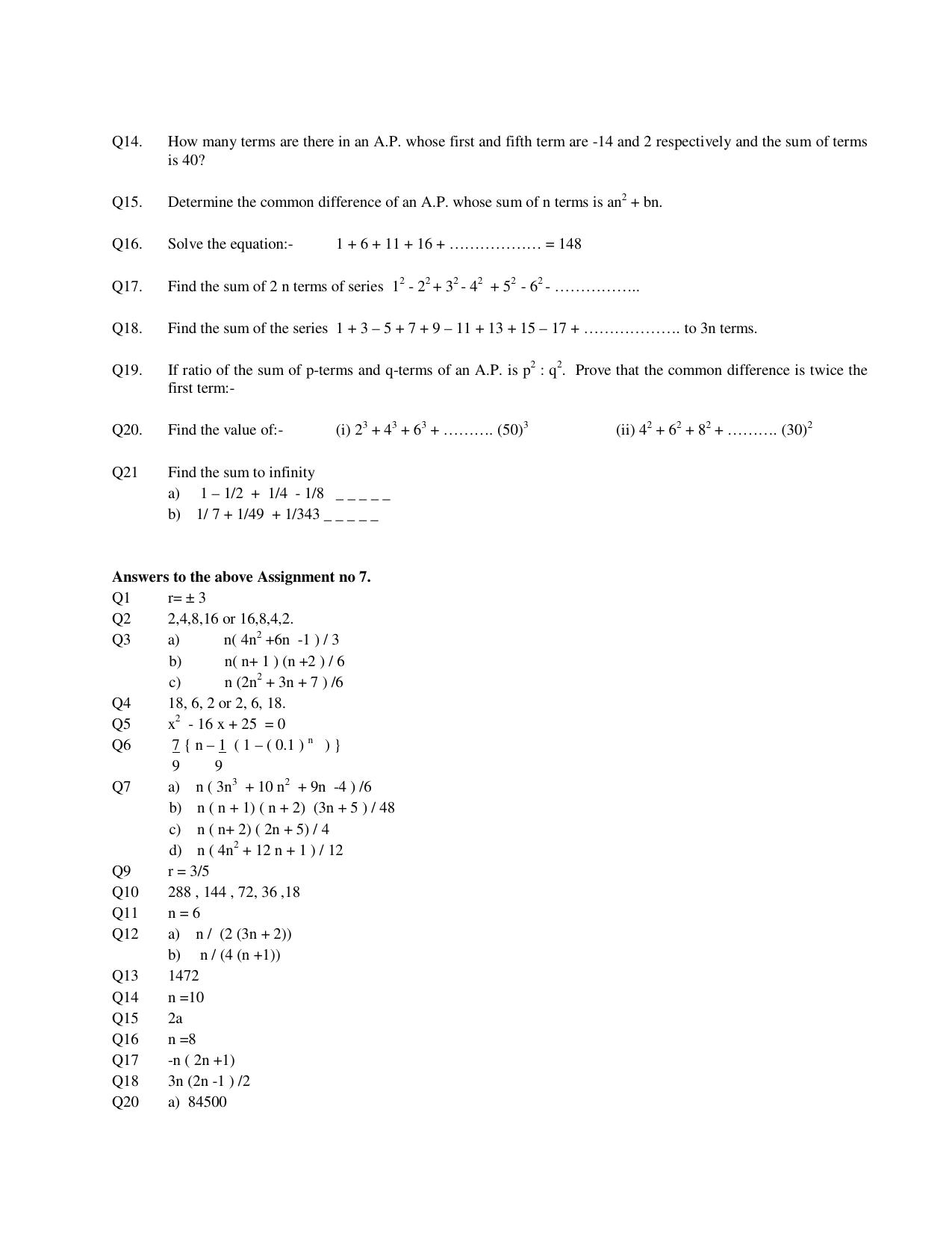 CBSE Worksheets for Class 11 Mathematics Sequences and Series Assignment 8 - Page 2