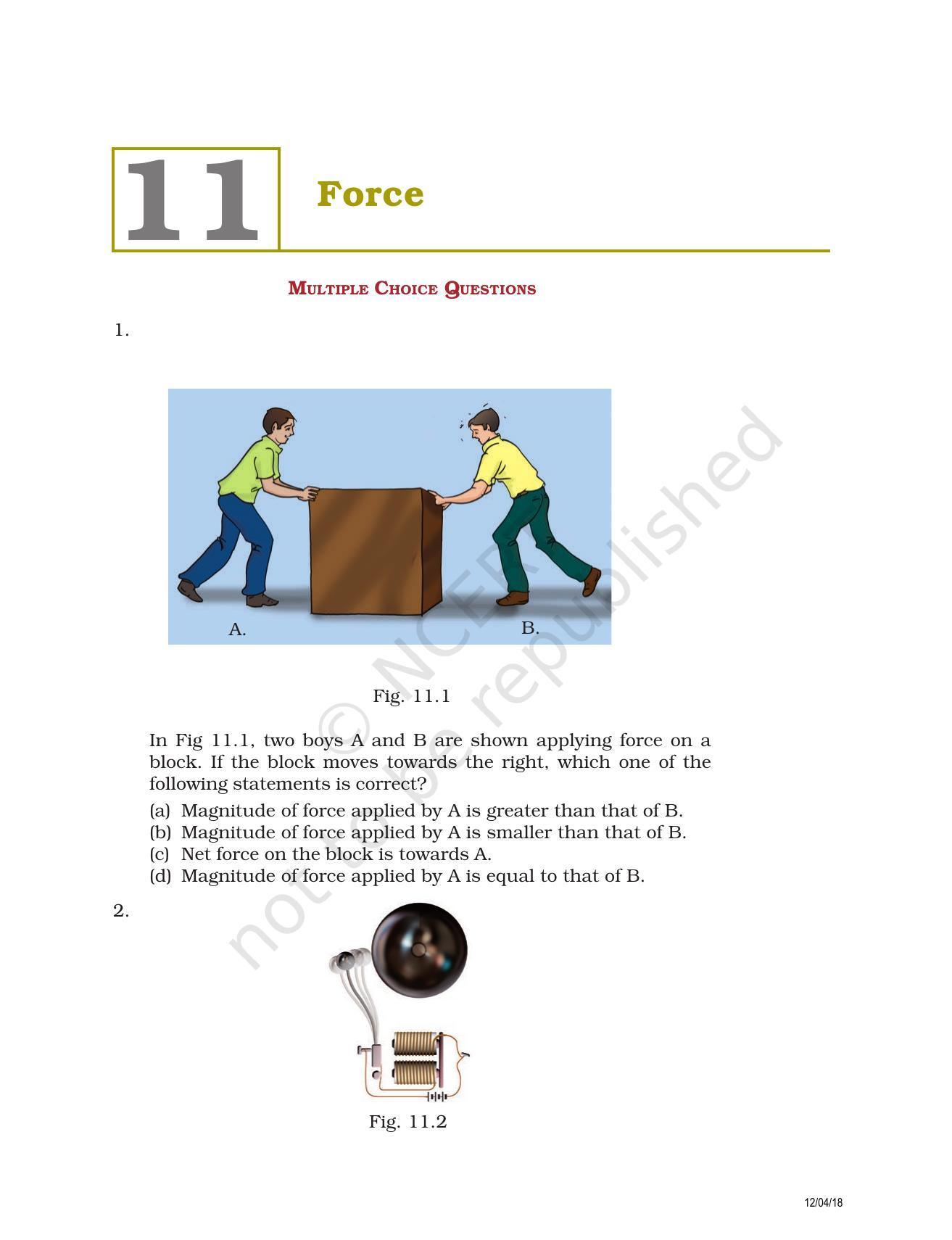 NCERT Exemplar Book for Class 8 Science: Chapter 11- Force - Page 1