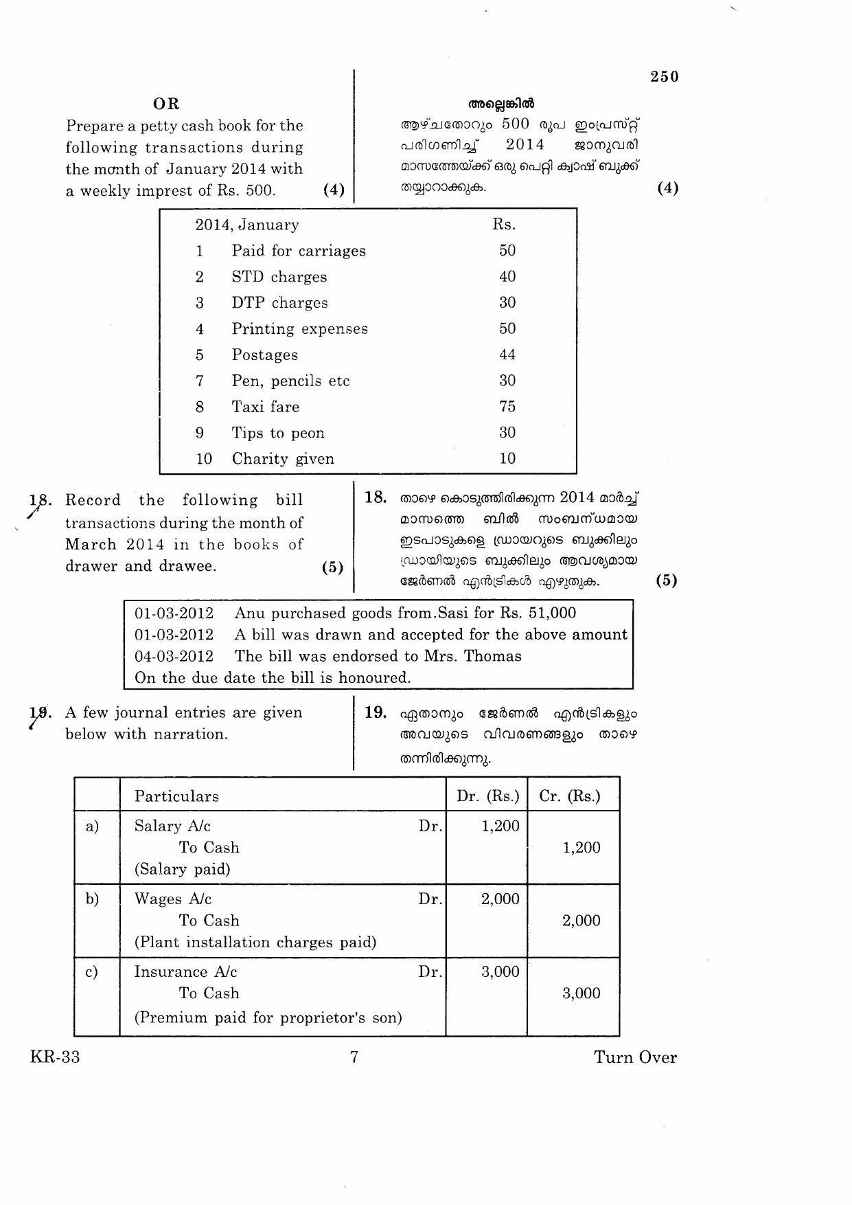 Kerala Plus One 2015 Accountancy with CA Improvement Question Paper - Page 7
