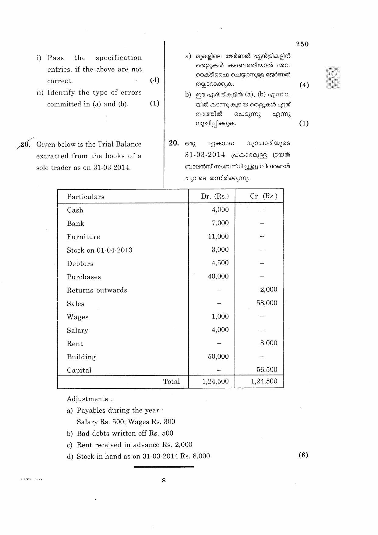 Kerala Plus One 2015 Accountancy with CA Improvement Question Paper - Page 8