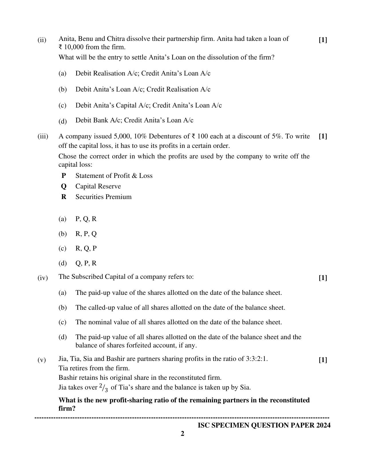 ISC Class 12 2024 Accounts Sample Paper - Page 2