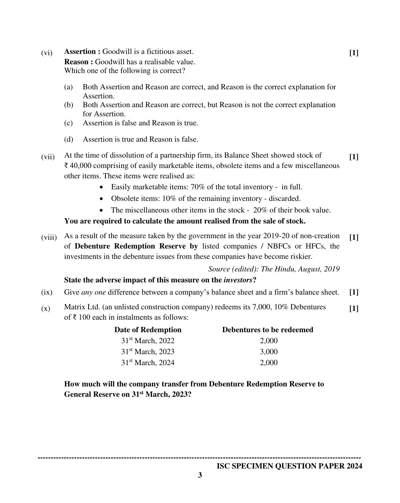 ISC Class 12 2024 Accounts Sample Paper - Page 3