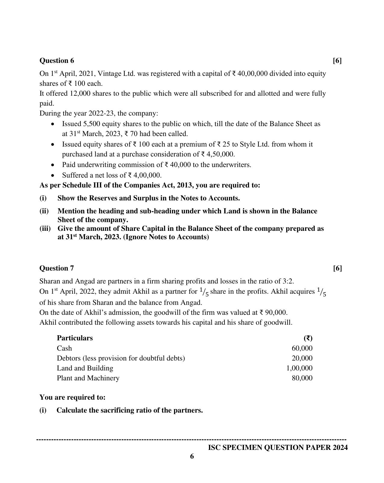 ISC Class 12 2024 Accounts Sample Paper - Page 6