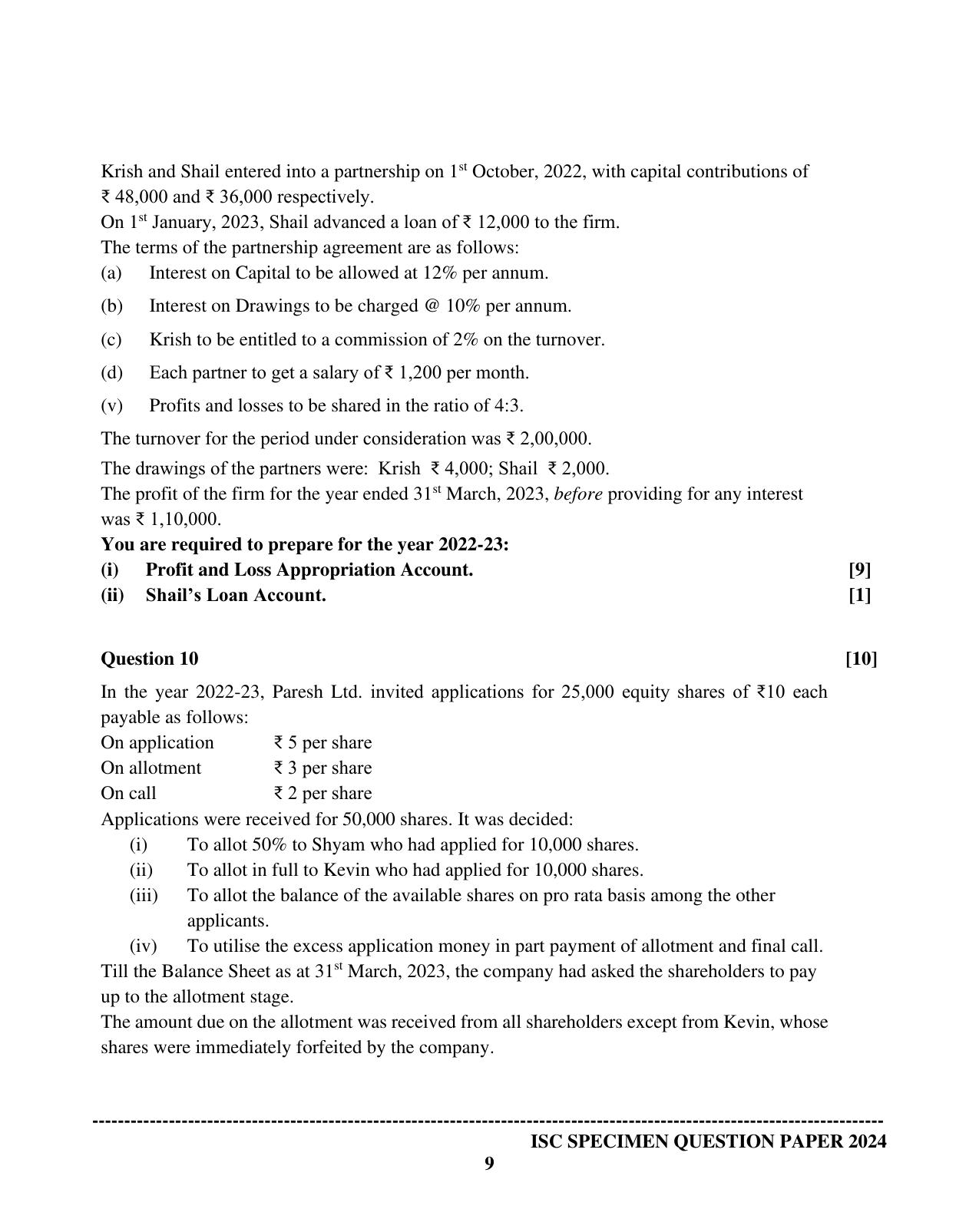 ISC Class 12 2024 Accounts Sample Paper - Page 9