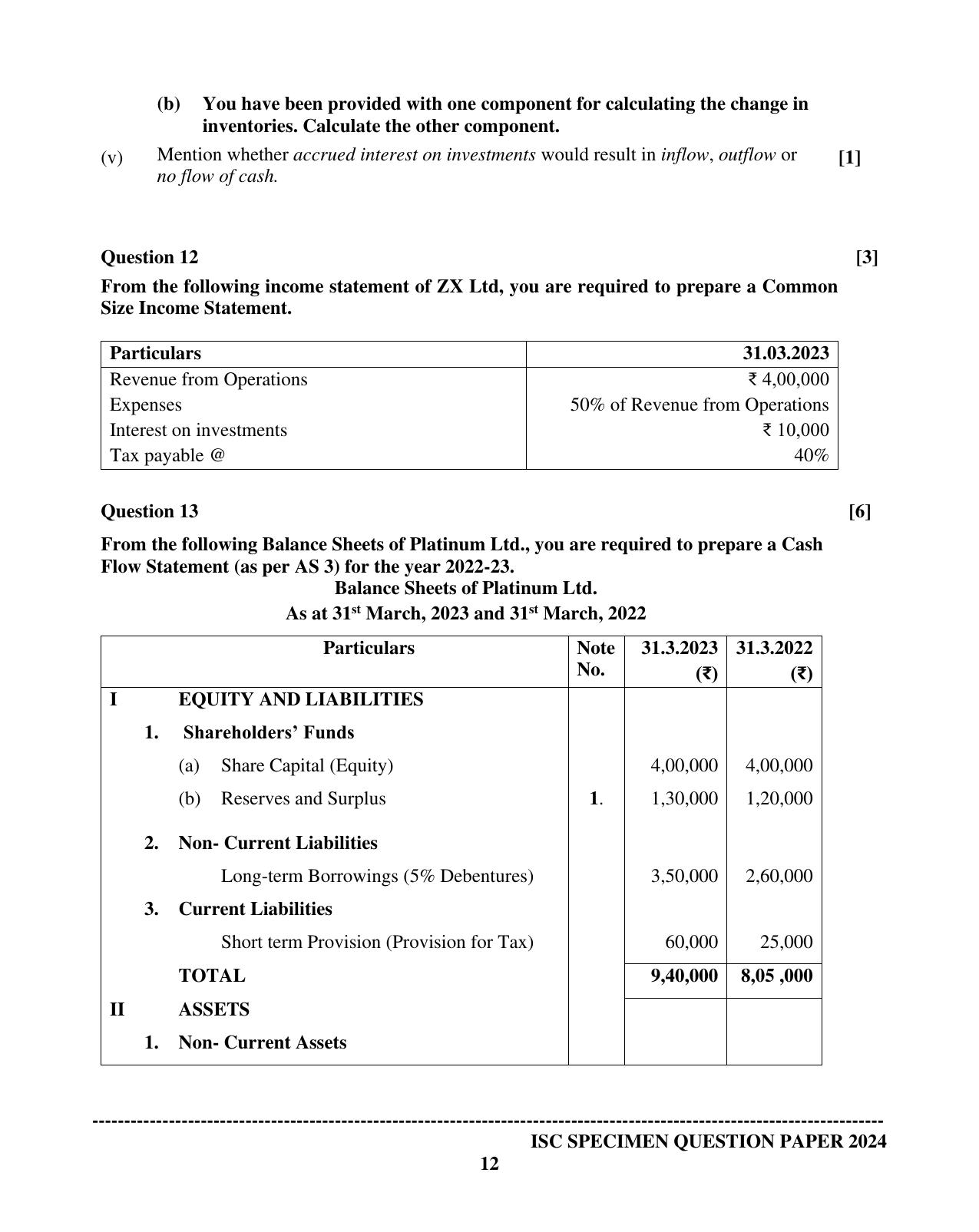 ISC Class 12 2024 Accounts Sample Paper - Page 12