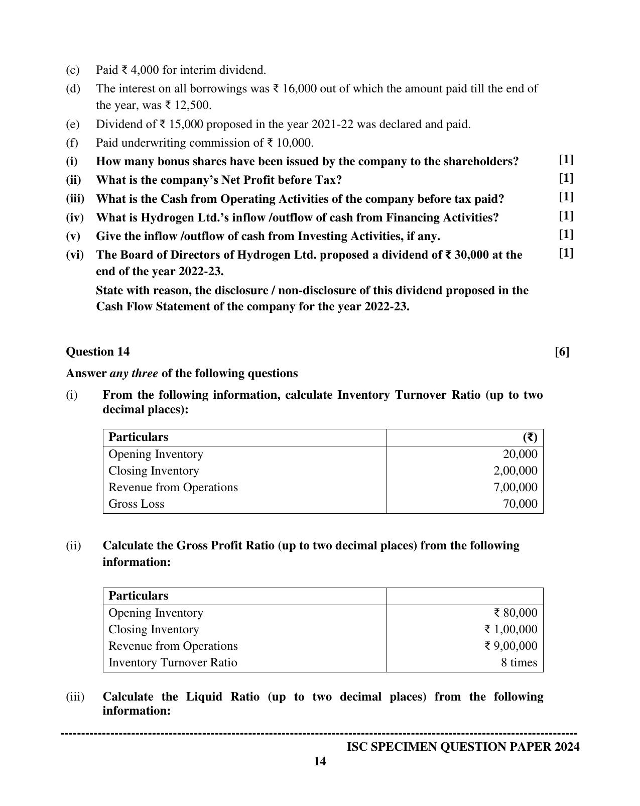 ISC Class 12 2024 Accounts Sample Paper - Page 14