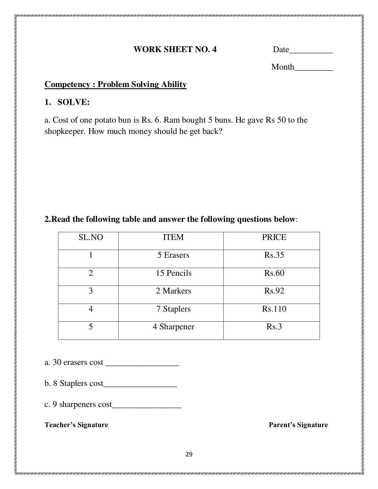 Worksheet for Class 4 Maths The Junk Seller Assignment 3 - Page 1