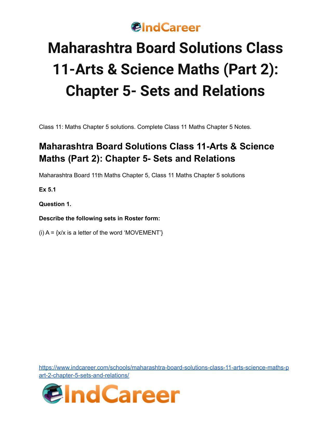 Maharashtra Board Solutions Class 11-Arts & Science Maths (Part 2): Chapter 5- Sets and Relations - Page 2