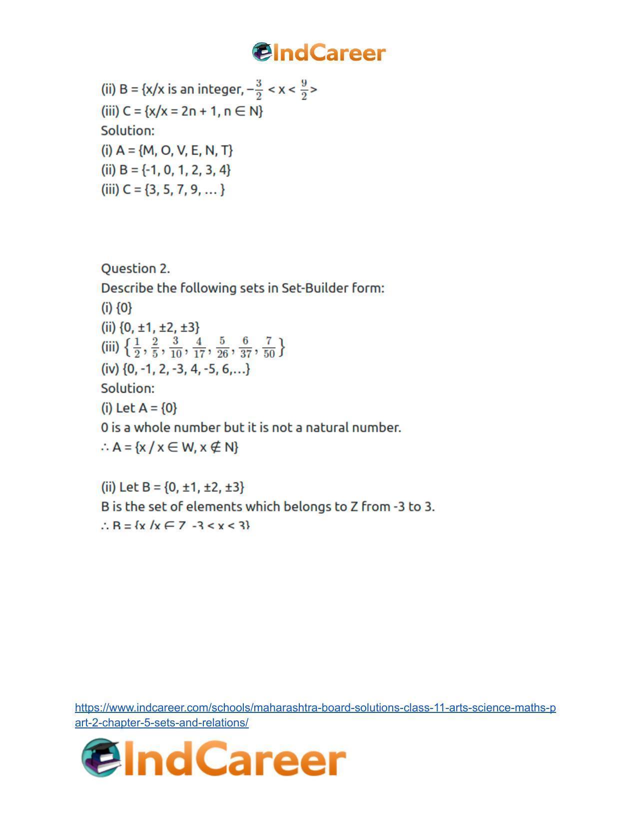 Maharashtra Board Solutions Class 11-Arts & Science Maths (Part 2): Chapter 5- Sets and Relations - Page 3