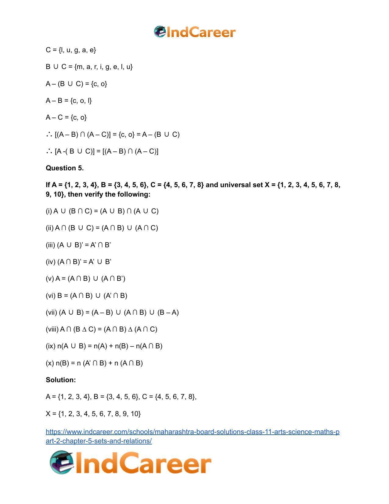 Maharashtra Board Solutions Class 11-Arts & Science Maths (Part 2): Chapter 5- Sets and Relations - Page 6
