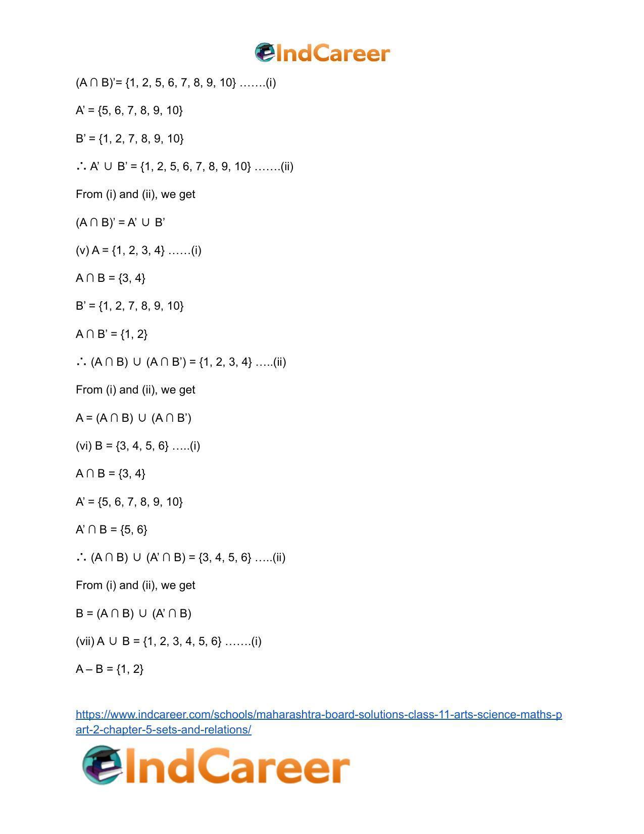 Maharashtra Board Solutions Class 11-Arts & Science Maths (Part 2): Chapter 5- Sets and Relations - Page 8