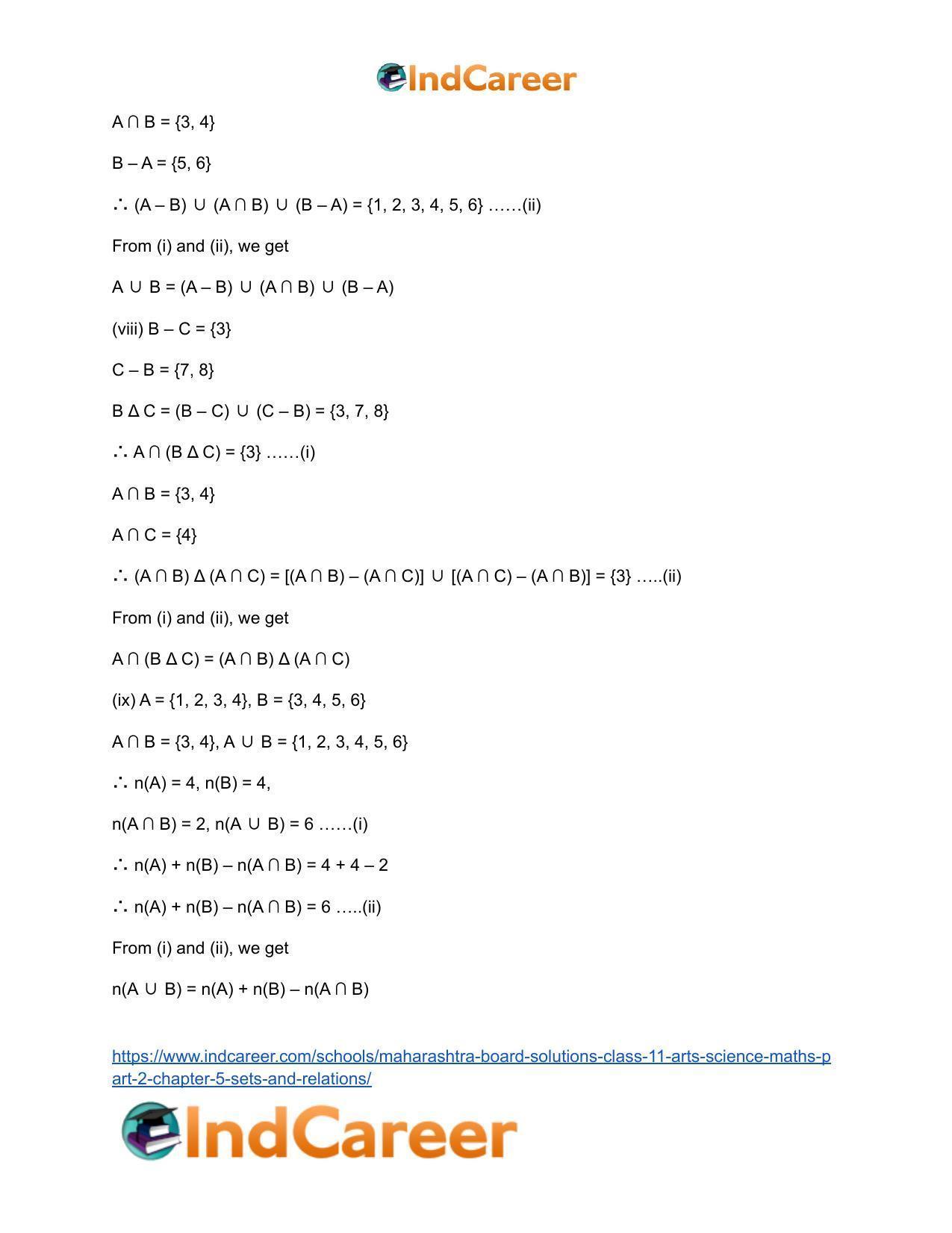 Maharashtra Board Solutions Class 11-Arts & Science Maths (Part 2): Chapter 5- Sets and Relations - Page 9