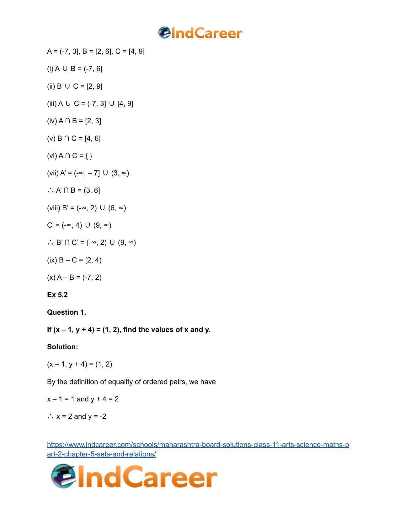 Maharashtra Board Solutions Class 11-Arts & Science Maths (Part 2): Chapter 5- Sets and Relations - Page 21