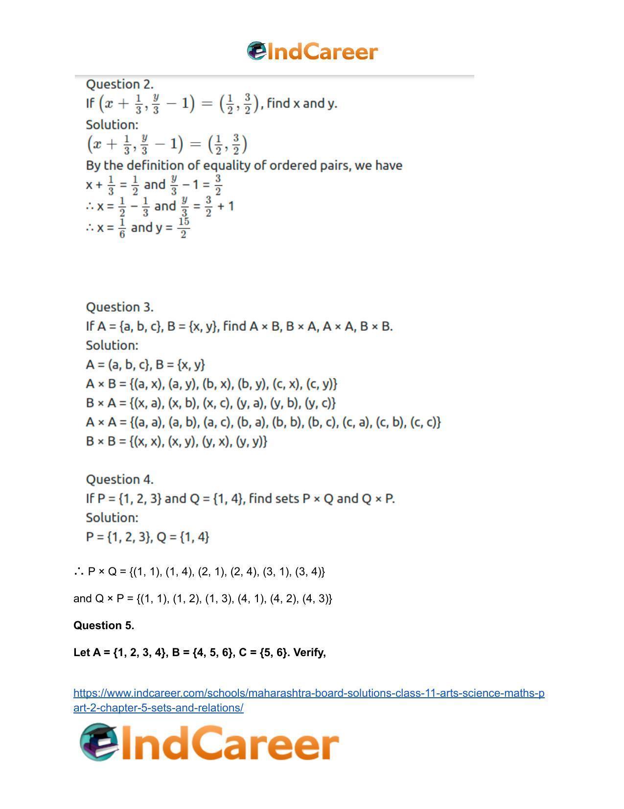 Maharashtra Board Solutions Class 11-Arts & Science Maths (Part 2): Chapter 5- Sets and Relations - Page 22