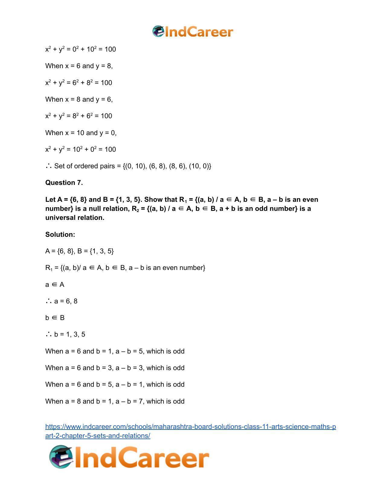 Maharashtra Board Solutions Class 11-Arts & Science Maths (Part 2): Chapter 5- Sets and Relations - Page 24