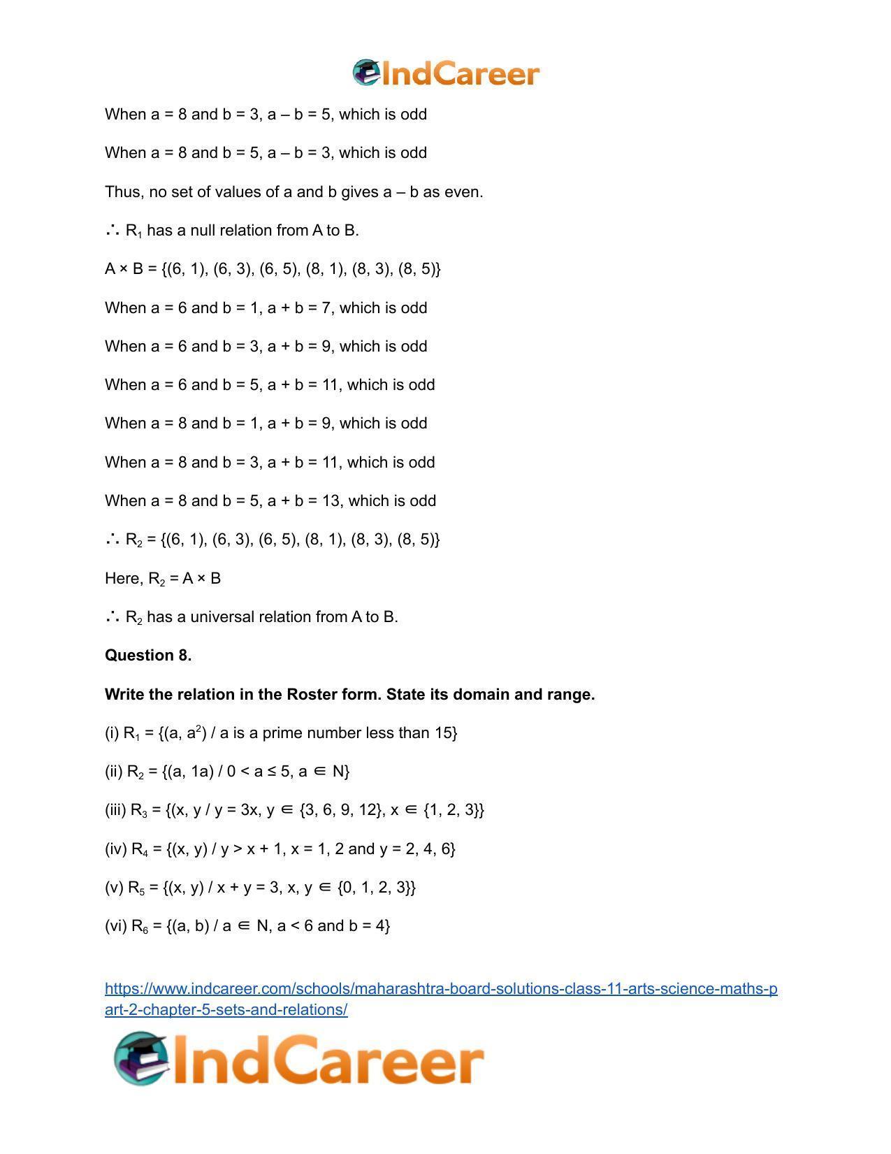 Maharashtra Board Solutions Class 11-Arts & Science Maths (Part 2): Chapter 5- Sets and Relations - Page 25