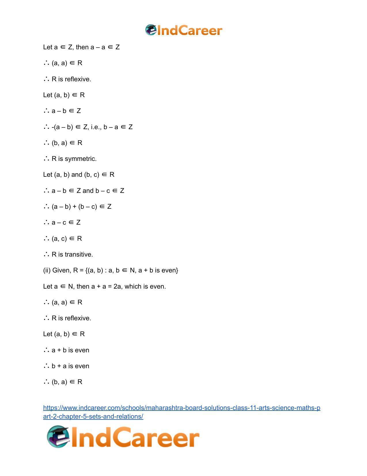Maharashtra Board Solutions Class 11-Arts & Science Maths (Part 2): Chapter 5- Sets and Relations - Page 30