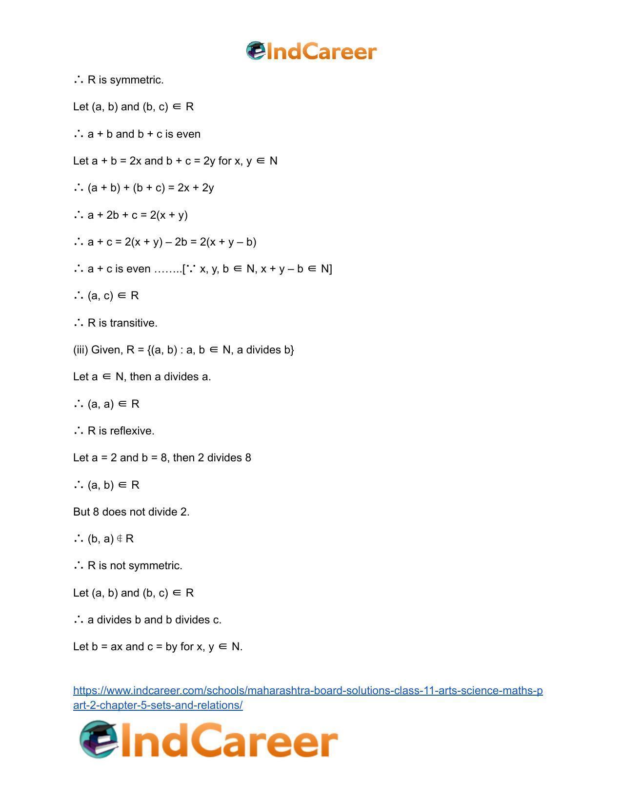 Maharashtra Board Solutions Class 11-Arts & Science Maths (Part 2): Chapter 5- Sets and Relations - Page 31