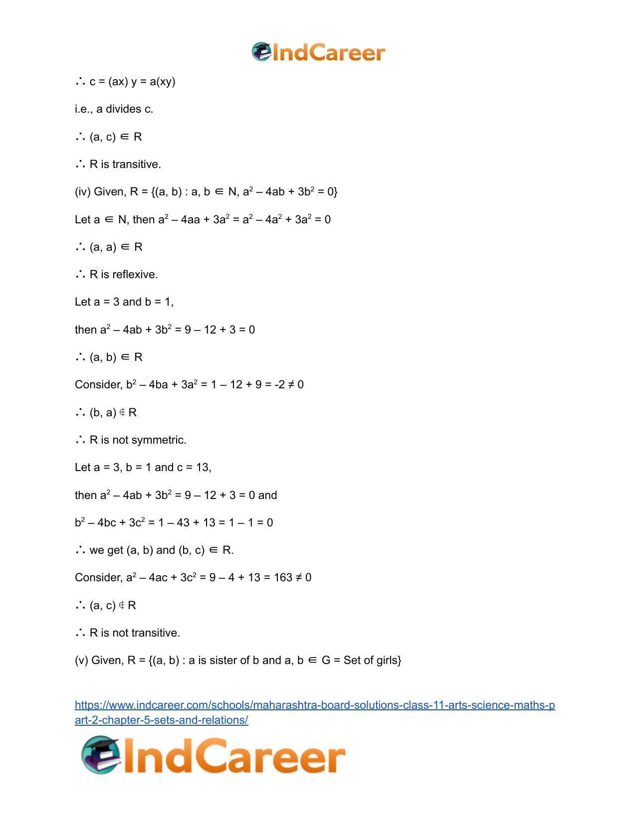 Maharashtra Board Solutions Class 11-Arts & Science Maths (Part 2): Chapter 5- Sets and Relations - Page 32