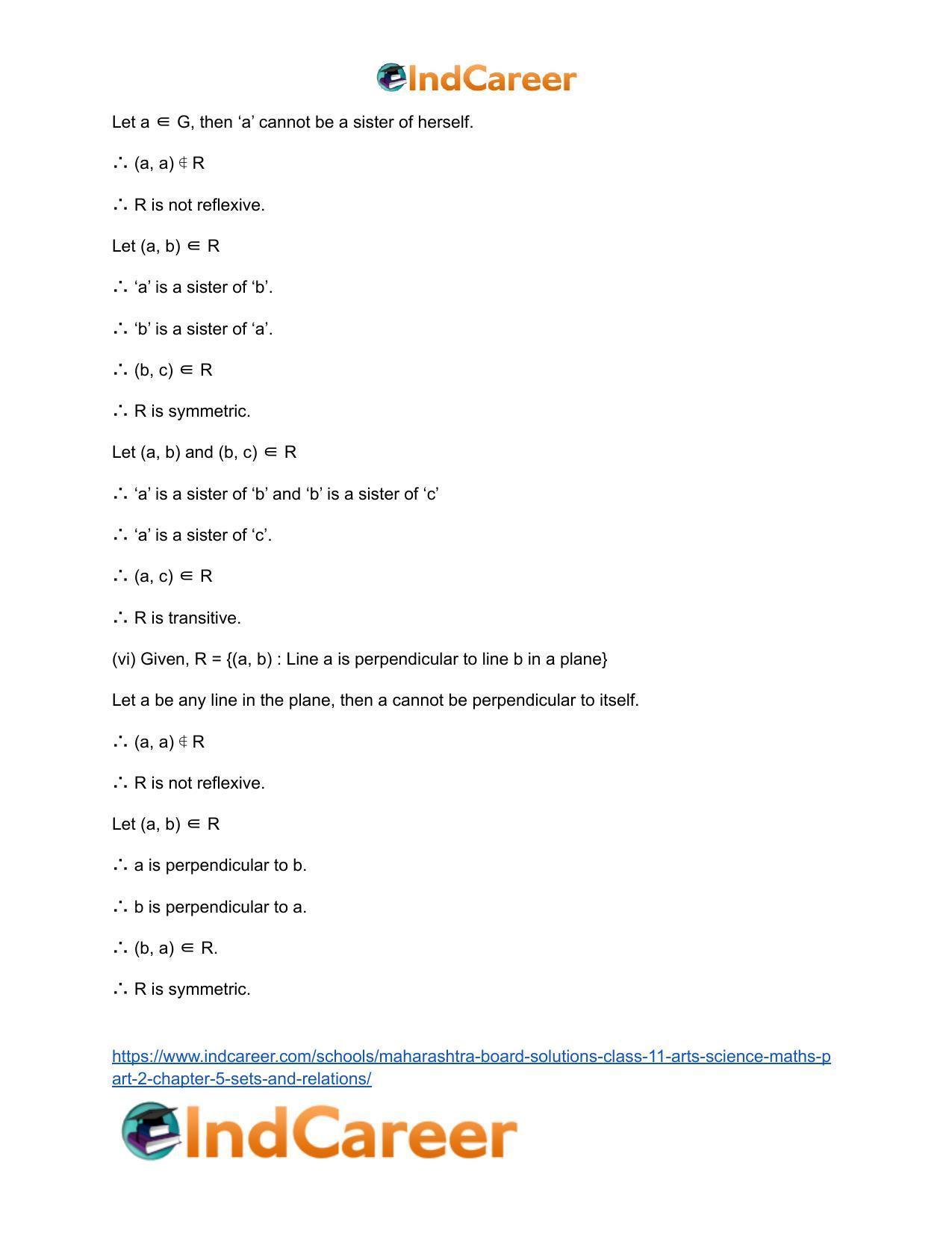 Maharashtra Board Solutions Class 11-Arts & Science Maths (Part 2): Chapter 5- Sets and Relations - Page 33