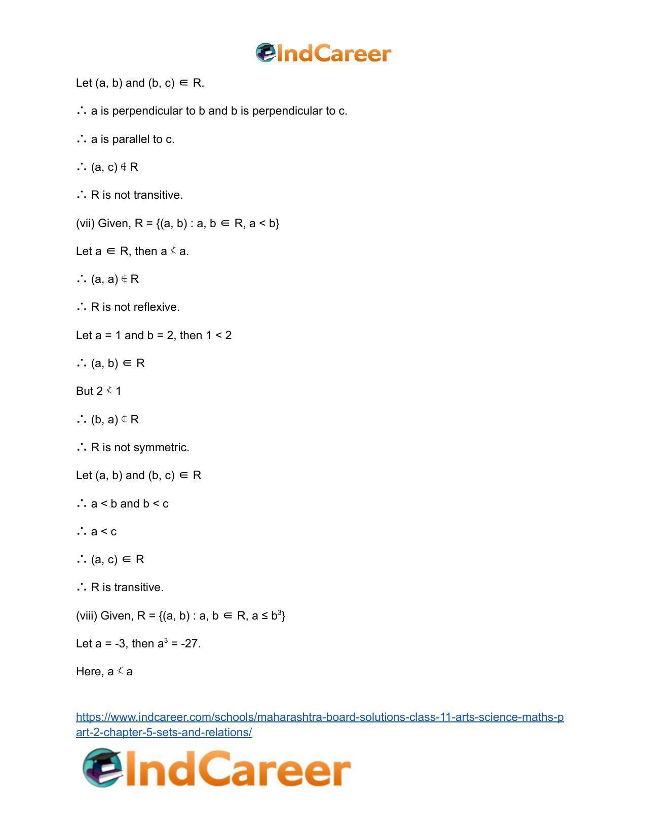 Maharashtra Board Solutions Class 11-Arts & Science Maths (Part 2): Chapter 5- Sets and Relations - Page 34