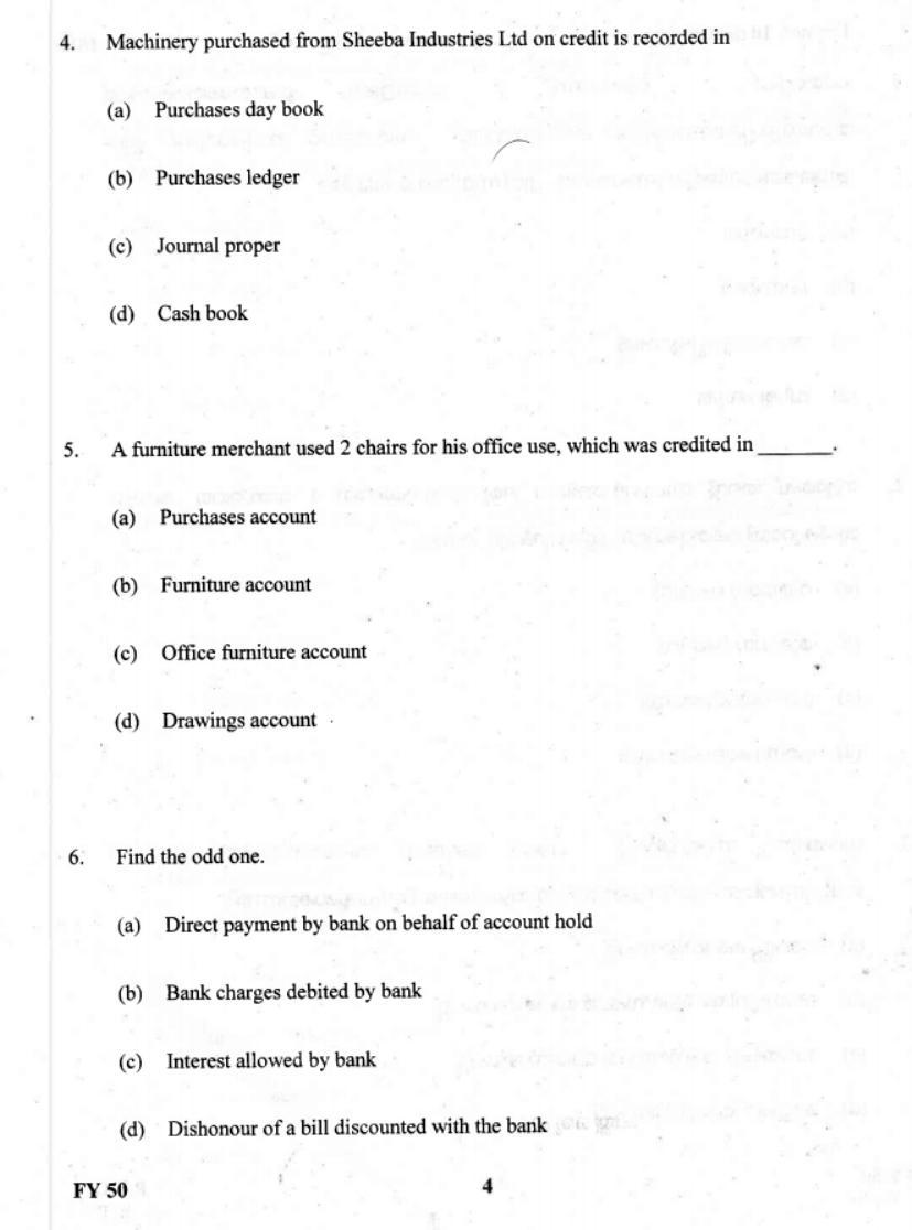 Kerala Plus One 2019 Accountancy with CA Question Paper - Page 4