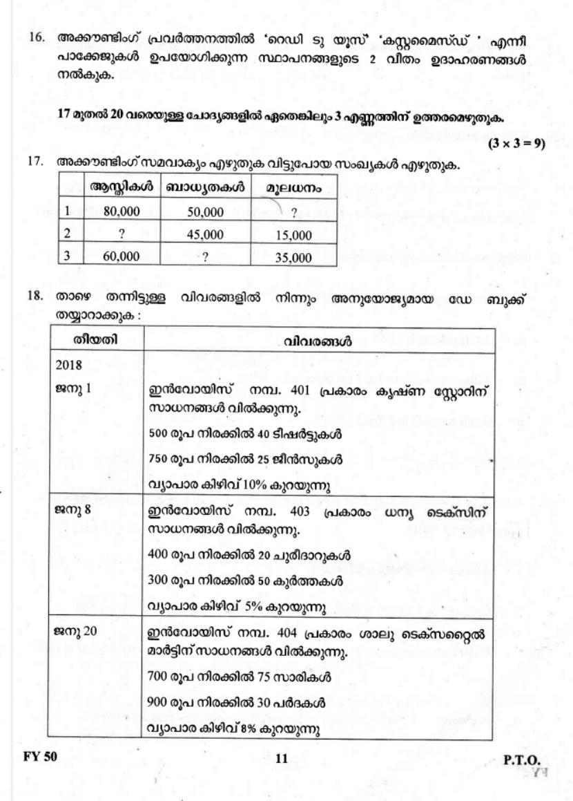 Kerala Plus One 2019 Accountancy with CA Question Paper - Page 11