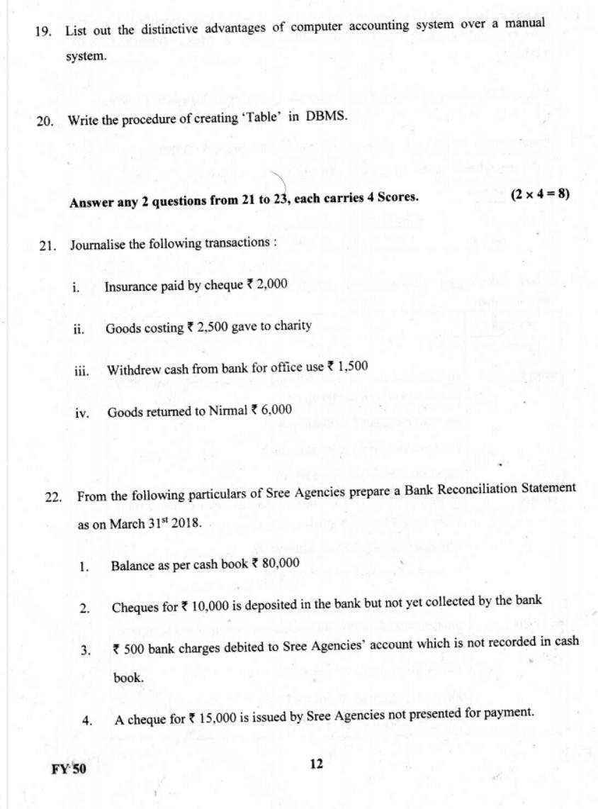 Kerala Plus One 2019 Accountancy with CA Question Paper - Page 12