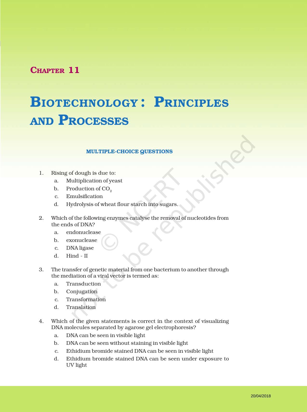 NCERT Exemplar Book for Class 12 Biology: Chapter 11 Biotechnology: Principles and Processes - Page 1
