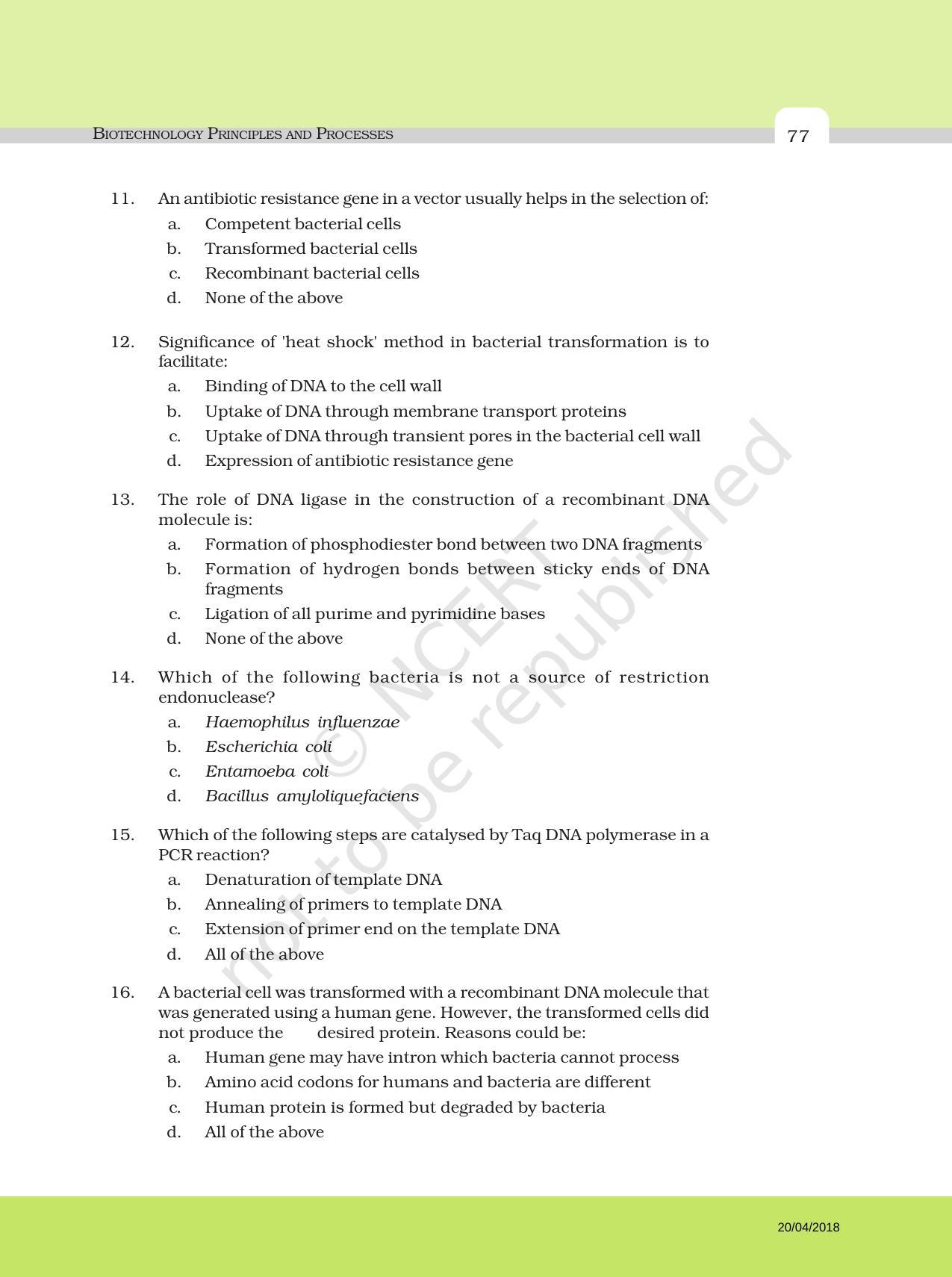 NCERT Exemplar Book for Class 12 Biology: Chapter 11 Biotechnology: Principles and Processes - Page 3