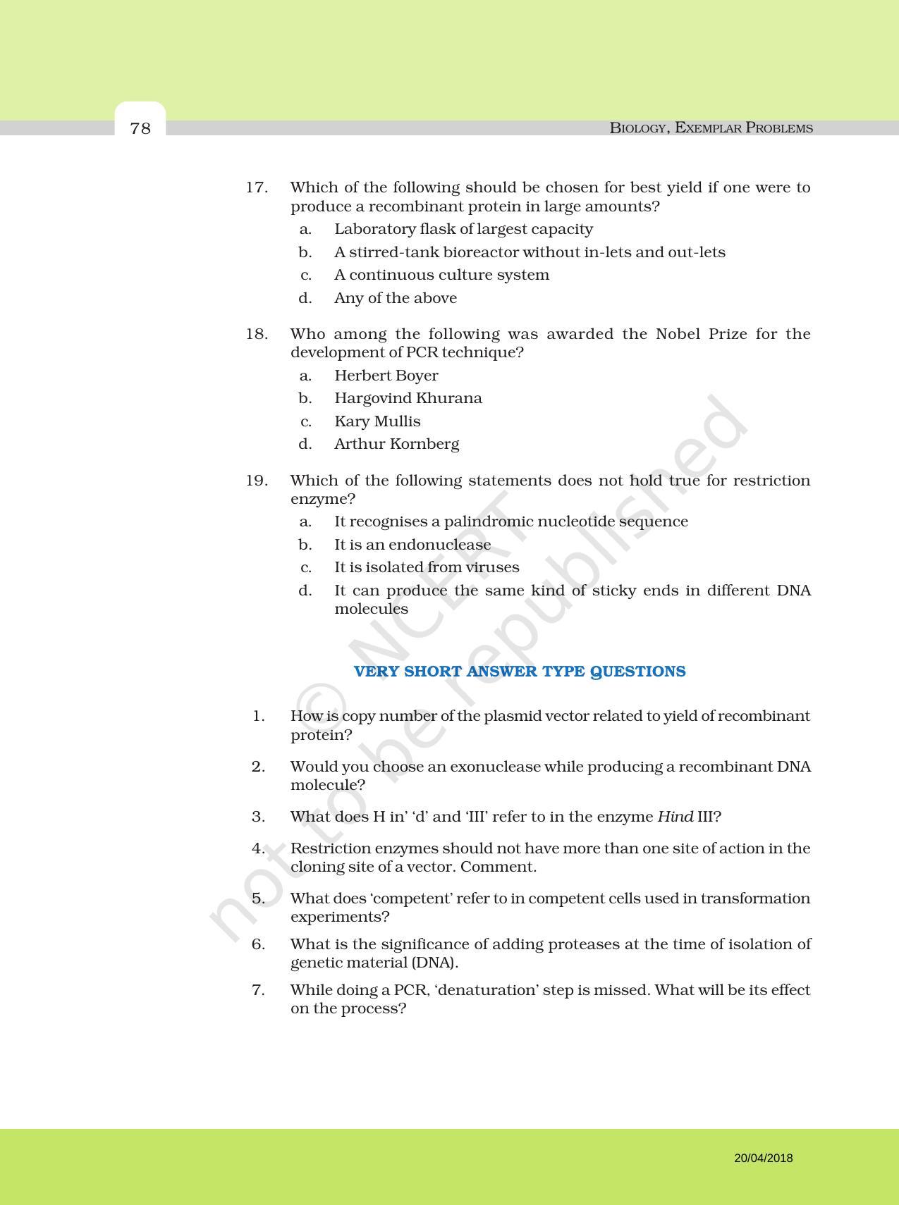 NCERT Exemplar Book for Class 12 Biology: Chapter 11 Biotechnology: Principles and Processes - Page 4