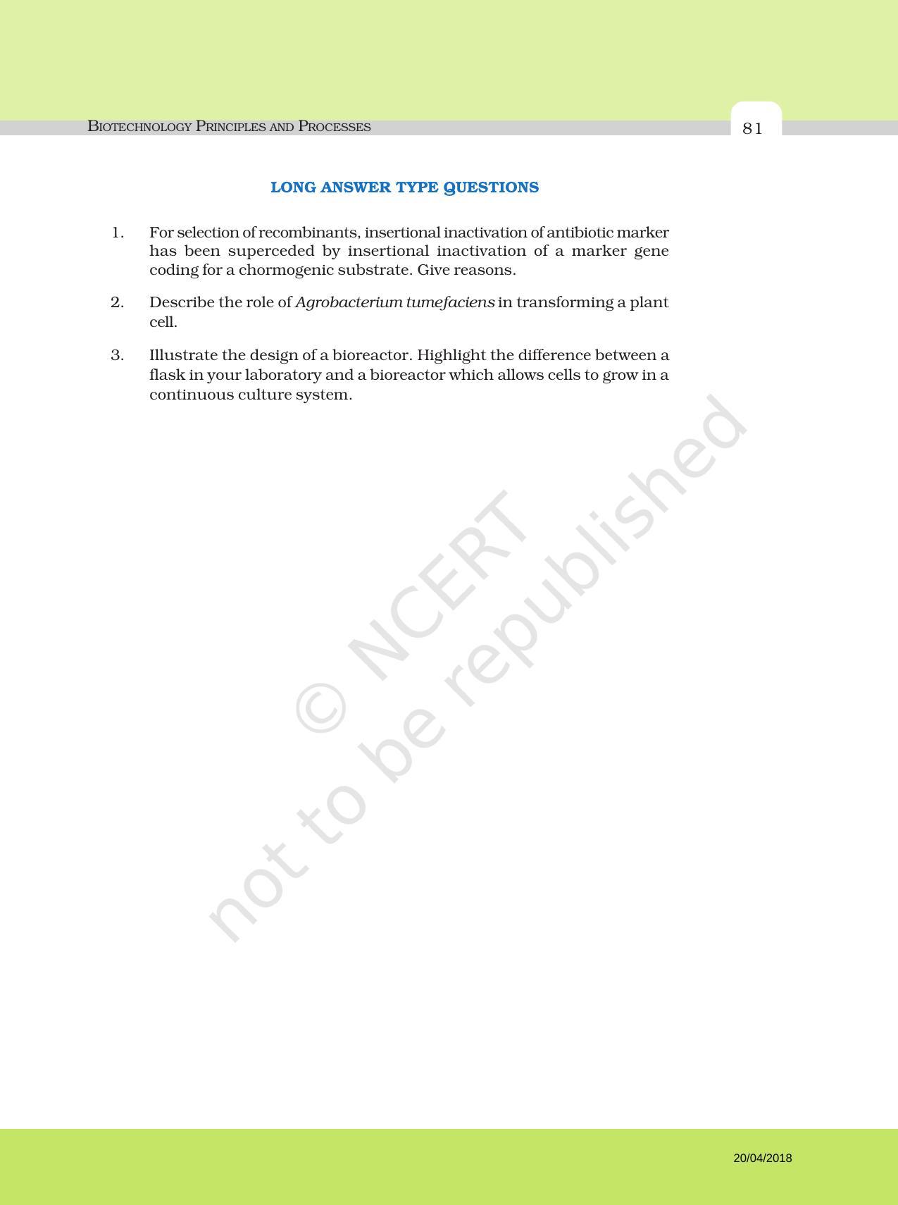 NCERT Exemplar Book for Class 12 Biology: Chapter 11 Biotechnology: Principles and Processes - Page 7