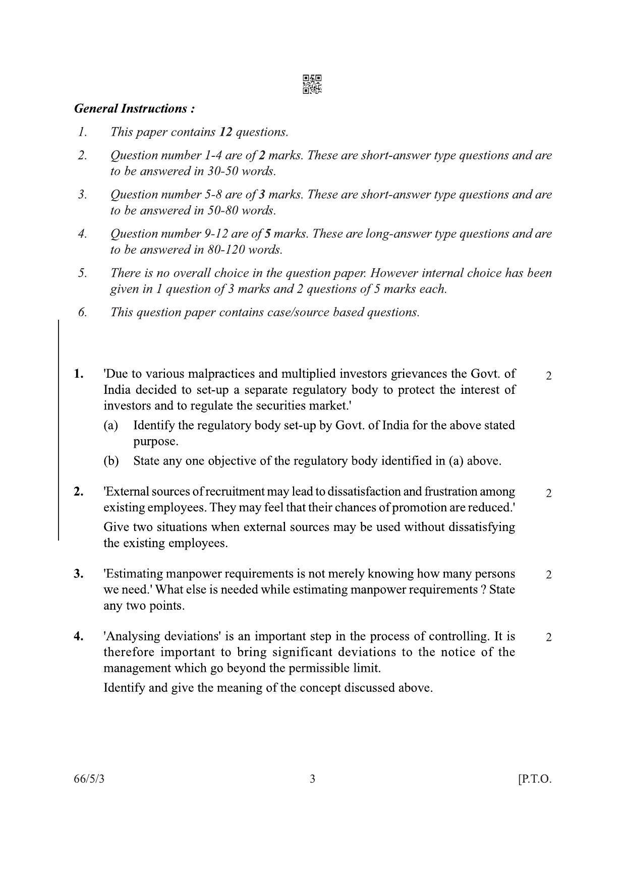 CBSE Class 12 66-5-3 Business Studies 2022 Question Paper - Page 3