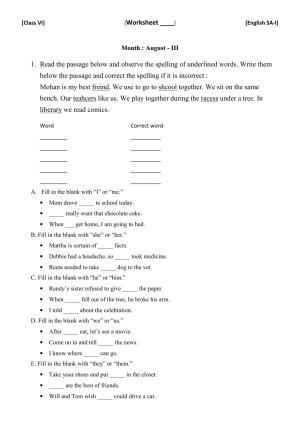 CBSE Worksheets for Class 6 English SA1 Practice Assignment 9