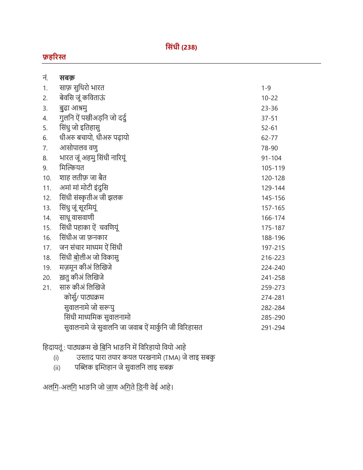 NIOS Class 10 Sindhi Syllabus - Page 1