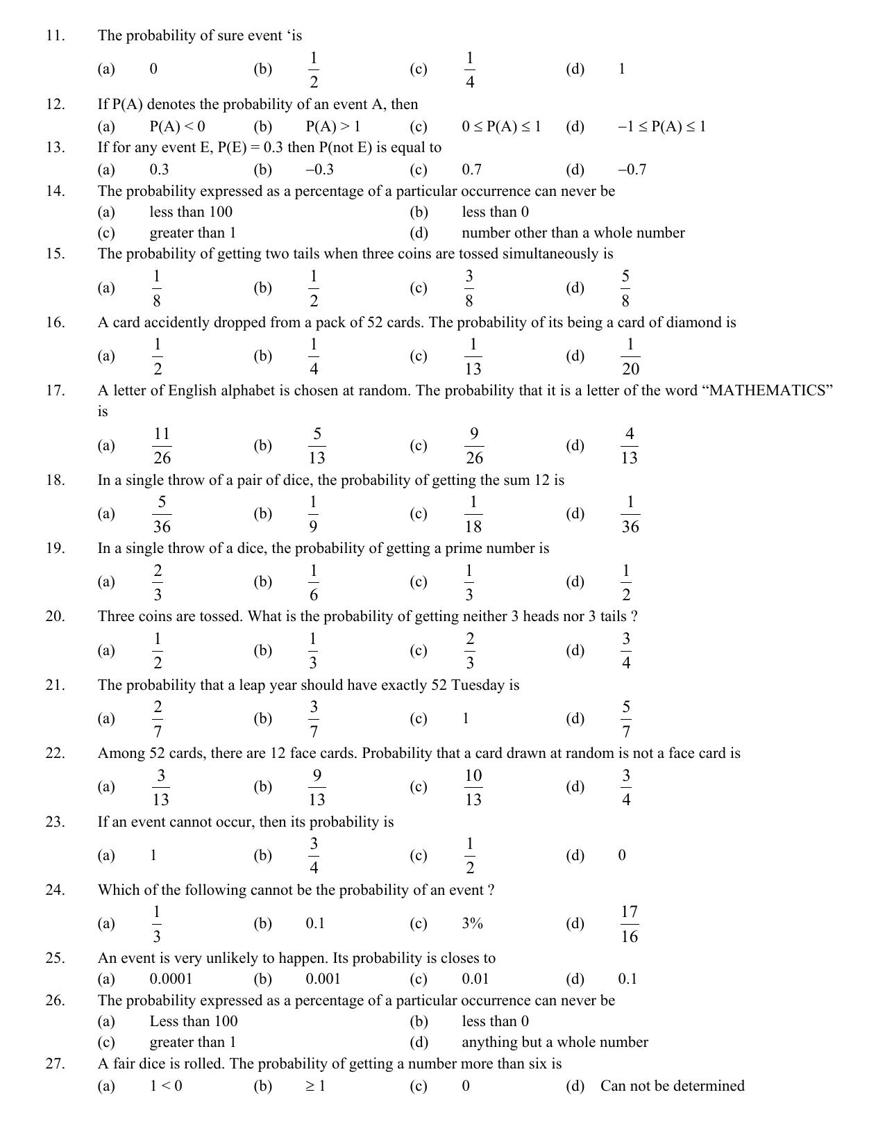 CBSE Worksheets for Class 10 Maths Probability Assignment 4 - Page 2