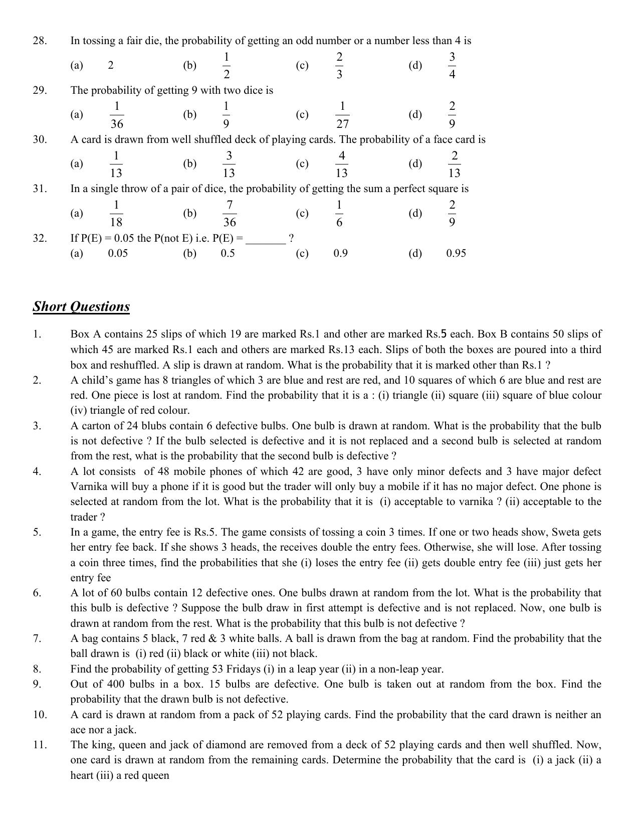 CBSE Worksheets for Class 10 Maths Probability Assignment 4 - Page 3