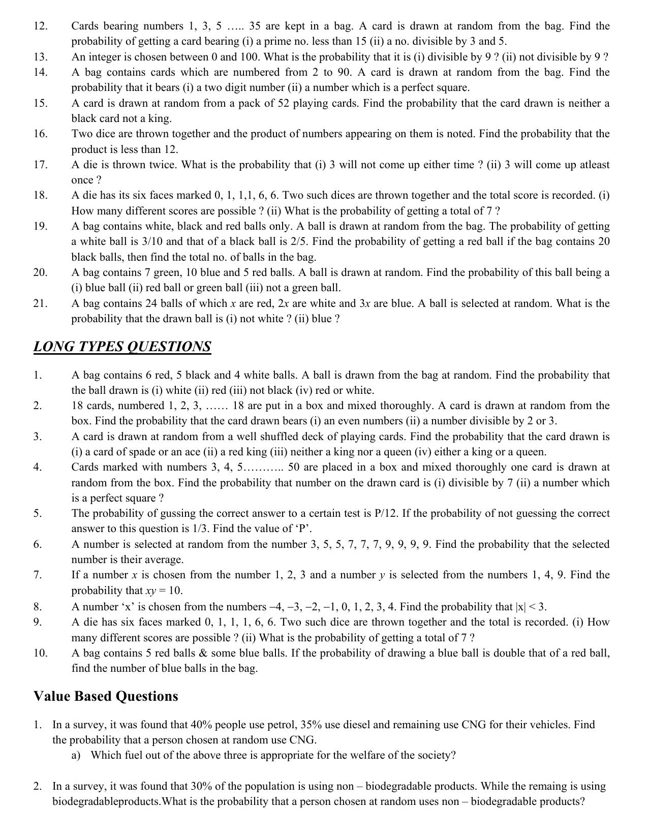 CBSE Worksheets for Class 10 Maths Probability Assignment 4 - Page 4
