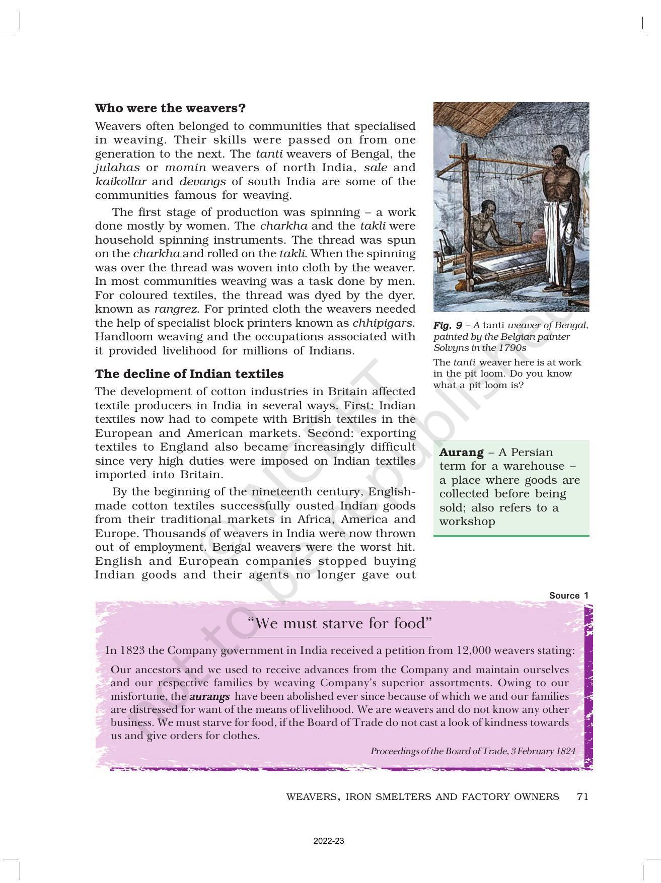 NCERT Book for Class 8 History Chapter 7 Weavers, Iron Smelters and Factory Owners - Page 7