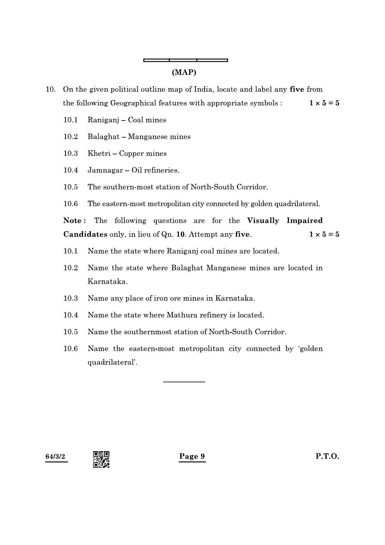 CBSE Class 12 64-3-2 Geography 2022 Question Paper - Page 9
