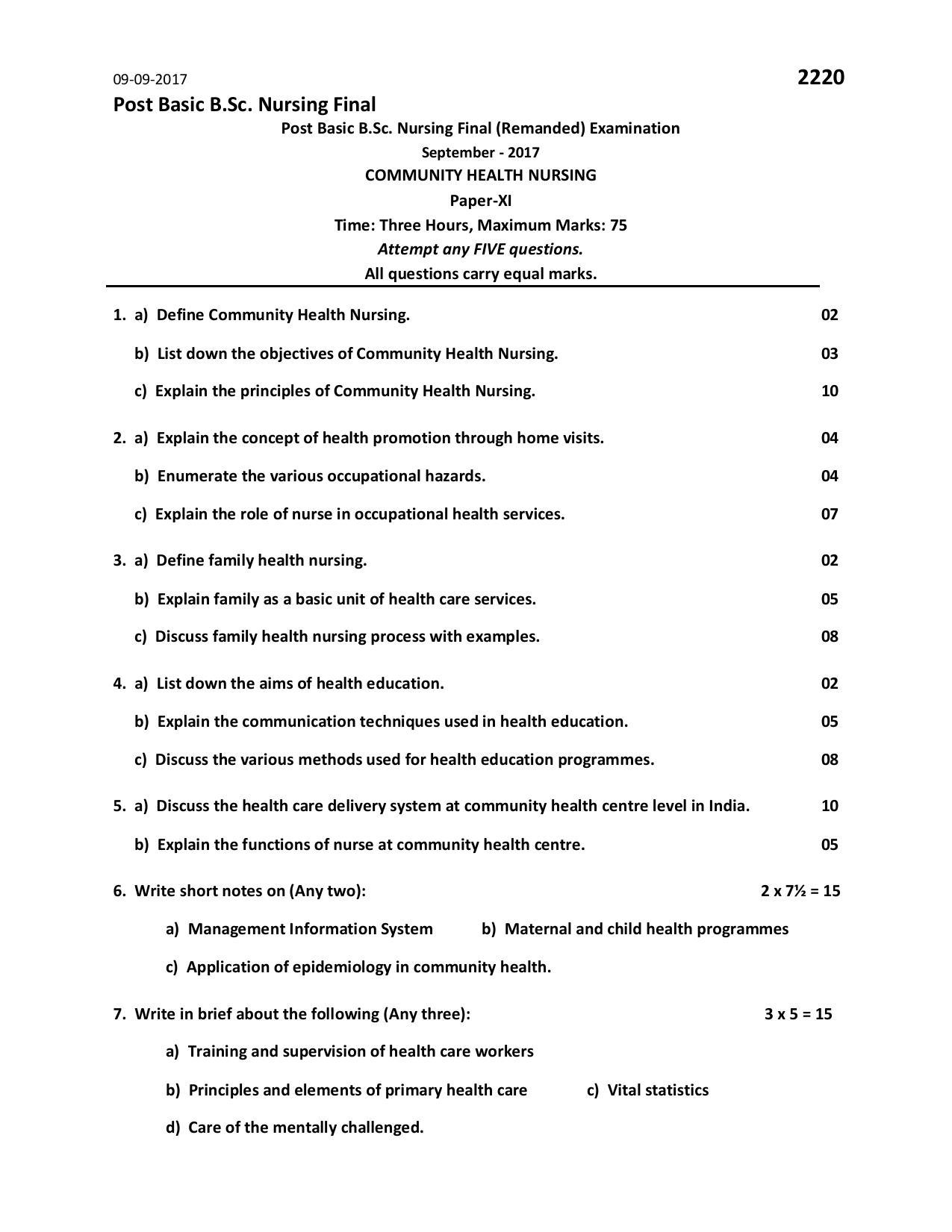 RUHS Post Basic B.Sc Nursing (Final) 2017 Question Paper - Page 1