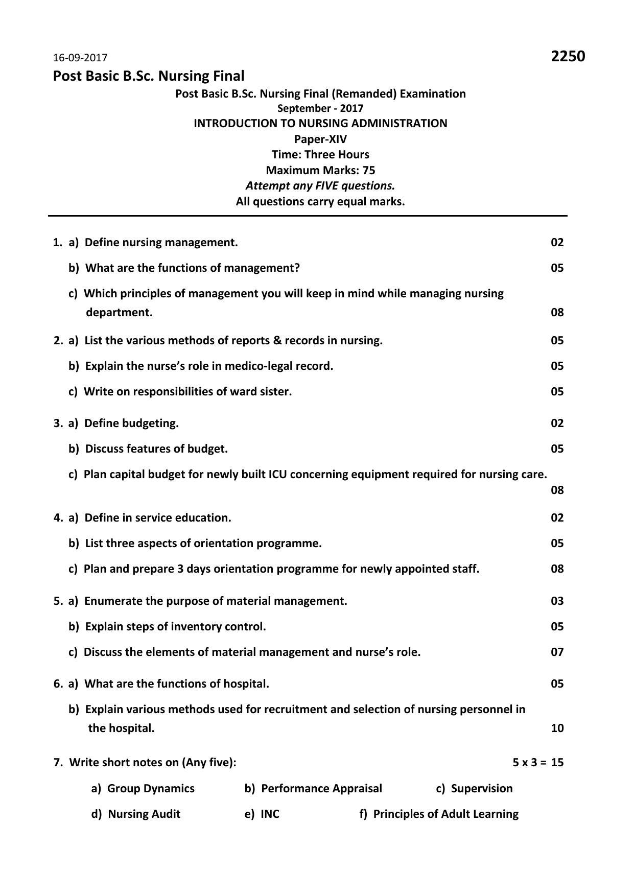 RUHS Post Basic B.Sc Nursing (Final) 2017 Question Paper - Page 2