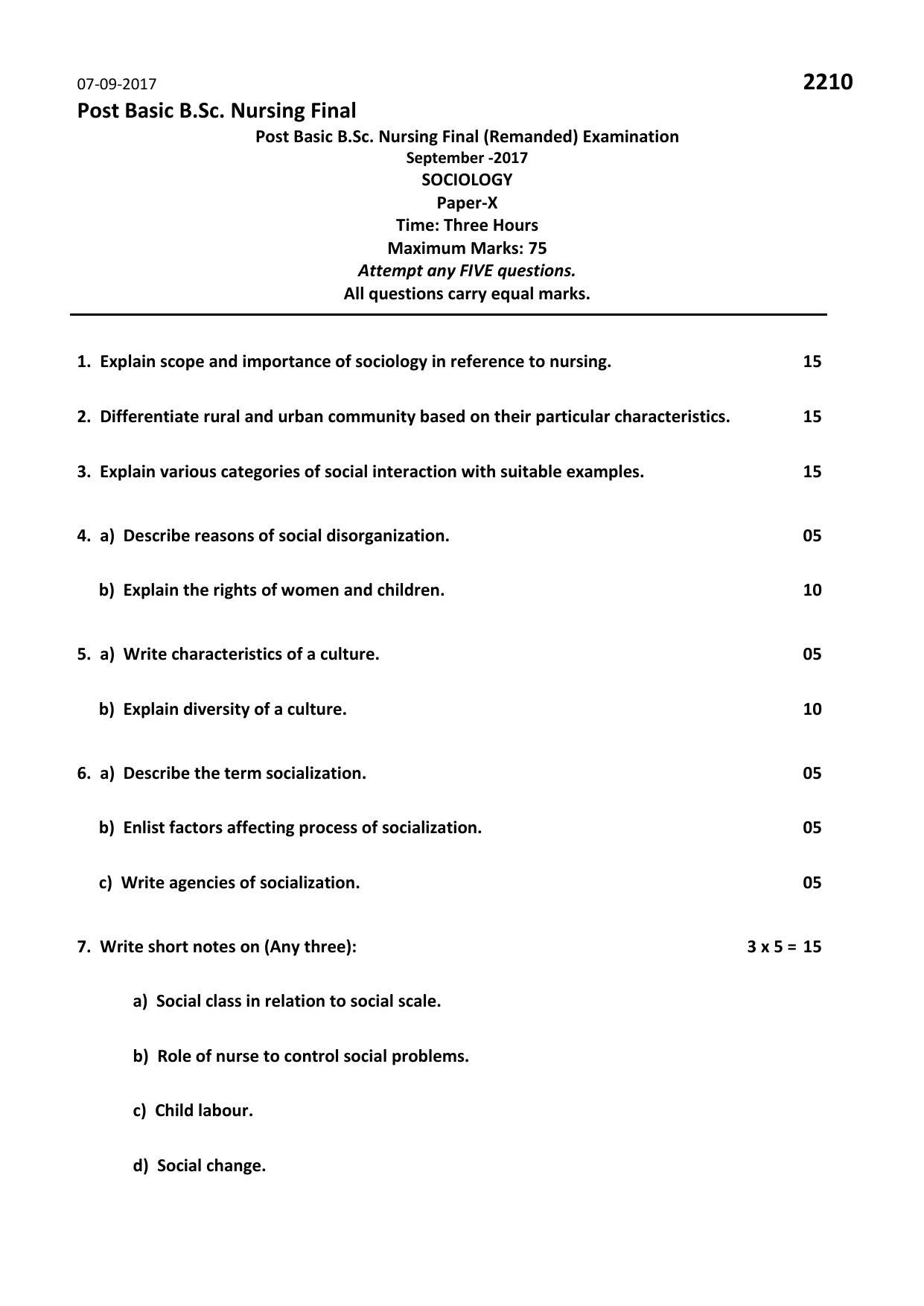 RUHS Post Basic B.Sc Nursing (Final) 2017 Question Paper - Page 5