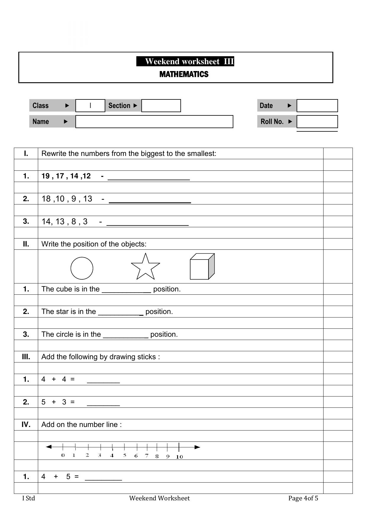 Worksheet for Class 3 Mathematics Assignment 82 - Page 1