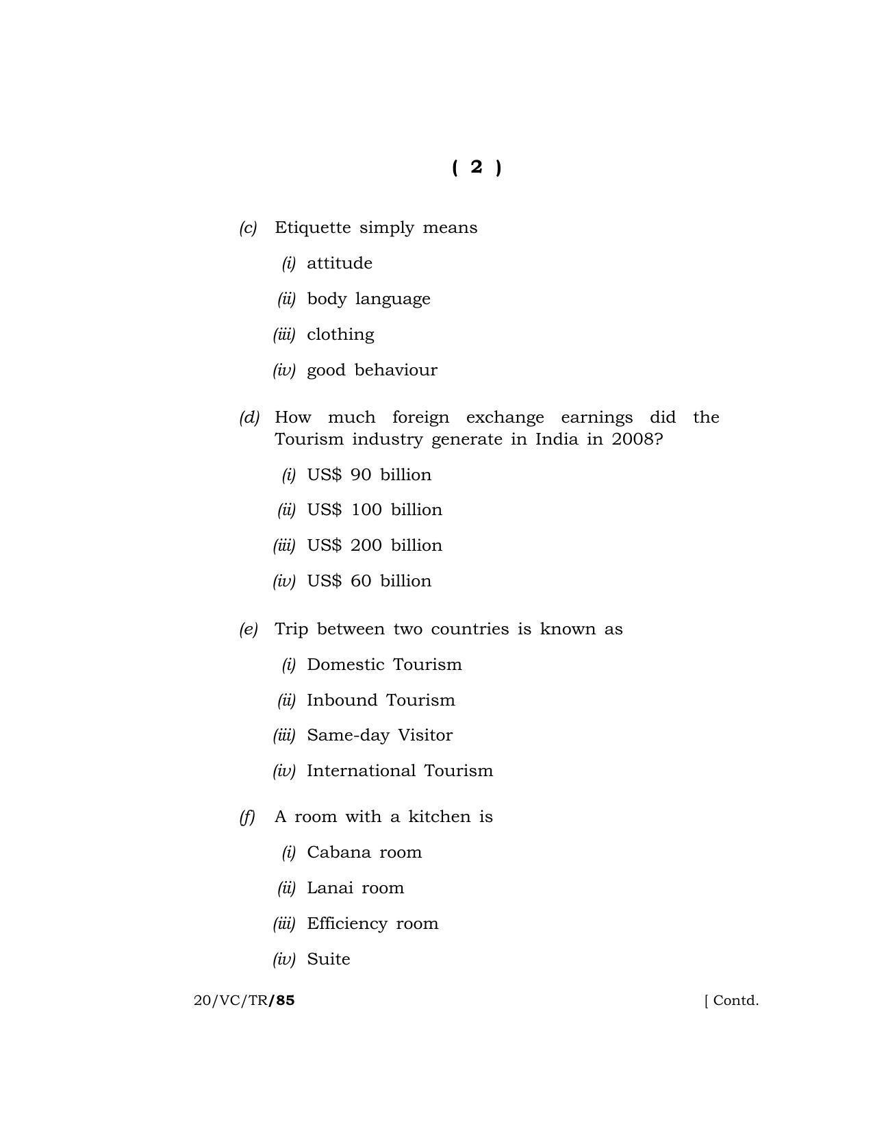 Meghalaya Board (MBOSE) Class 10 TOURISM ( Vocational Course ) 2020 Question Paper - Page 2