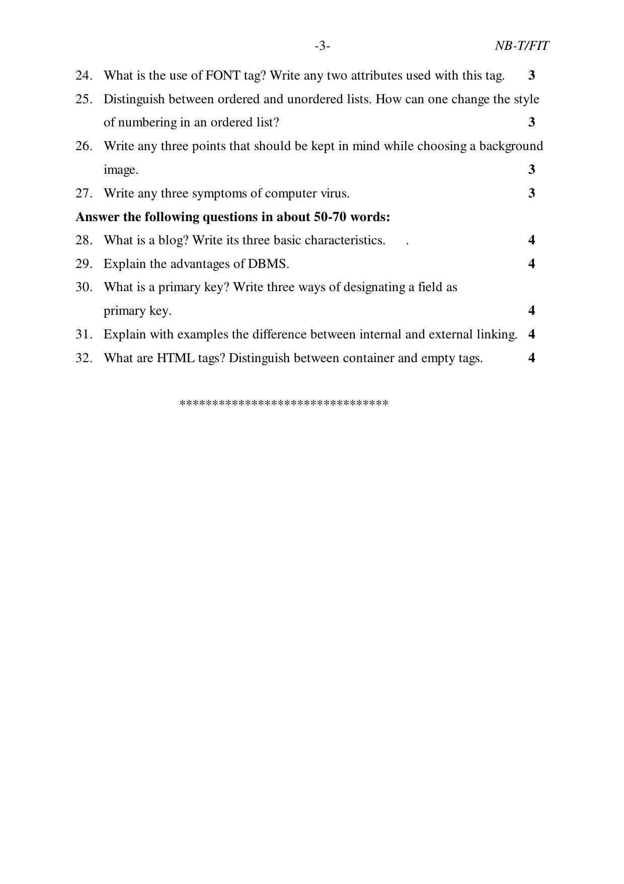 Nagaland Board Class 10 FOUNDATION OF INFORMATION TECHNOLOGY 2019 Question Paper - Page 3