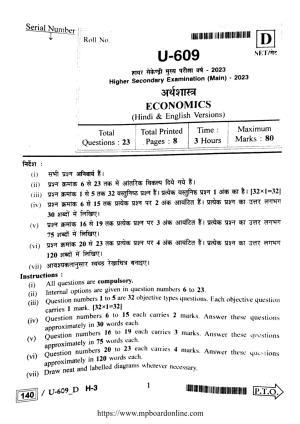 MP Board Class 12 Economics 2023 Question Paper